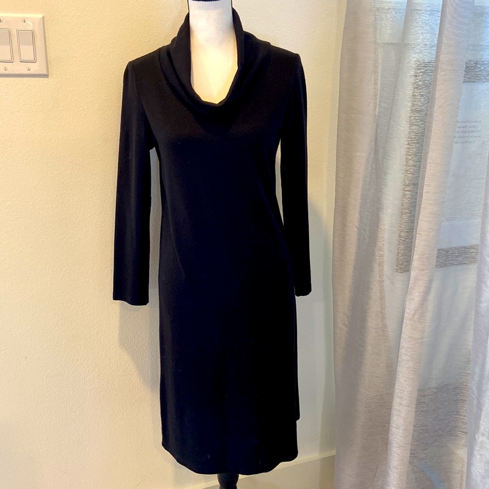 Black cowl neck sweater dress